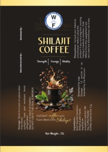 WF Shilajit Coffee Product Label with Coffee Imagery
