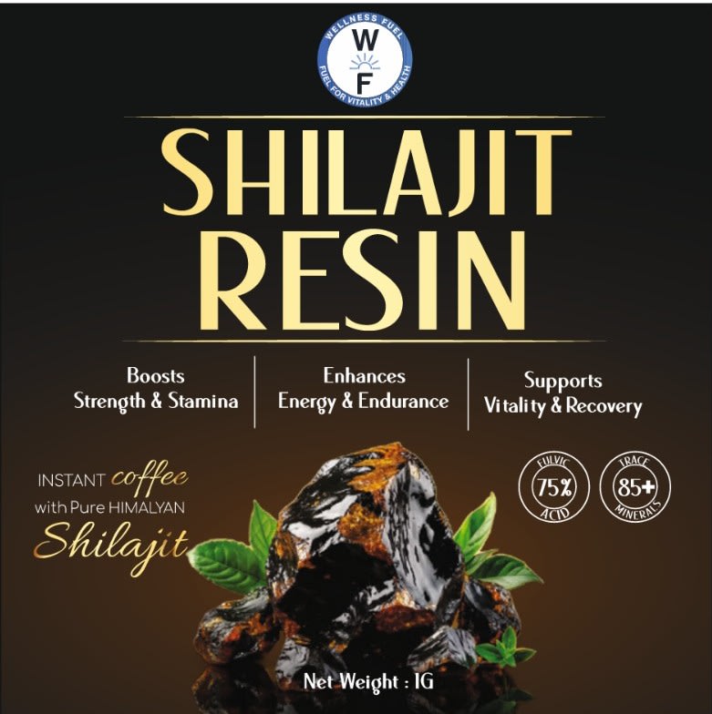 Wellness Fuel Shilajit Resin packaging showcasing its benefits and composition